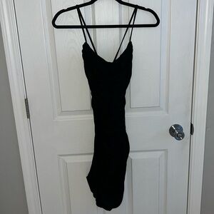 Klassy Network Mesh Ruched Cowl Neck Brami Dress